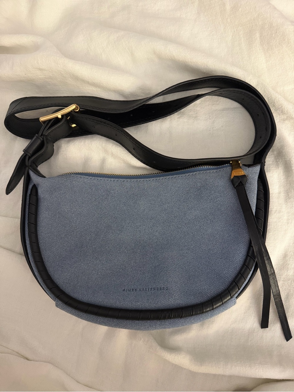 Aimee Kestenberg Cloud Nine Crescent Crossbody Shoulder Bag Denim Leather Trim